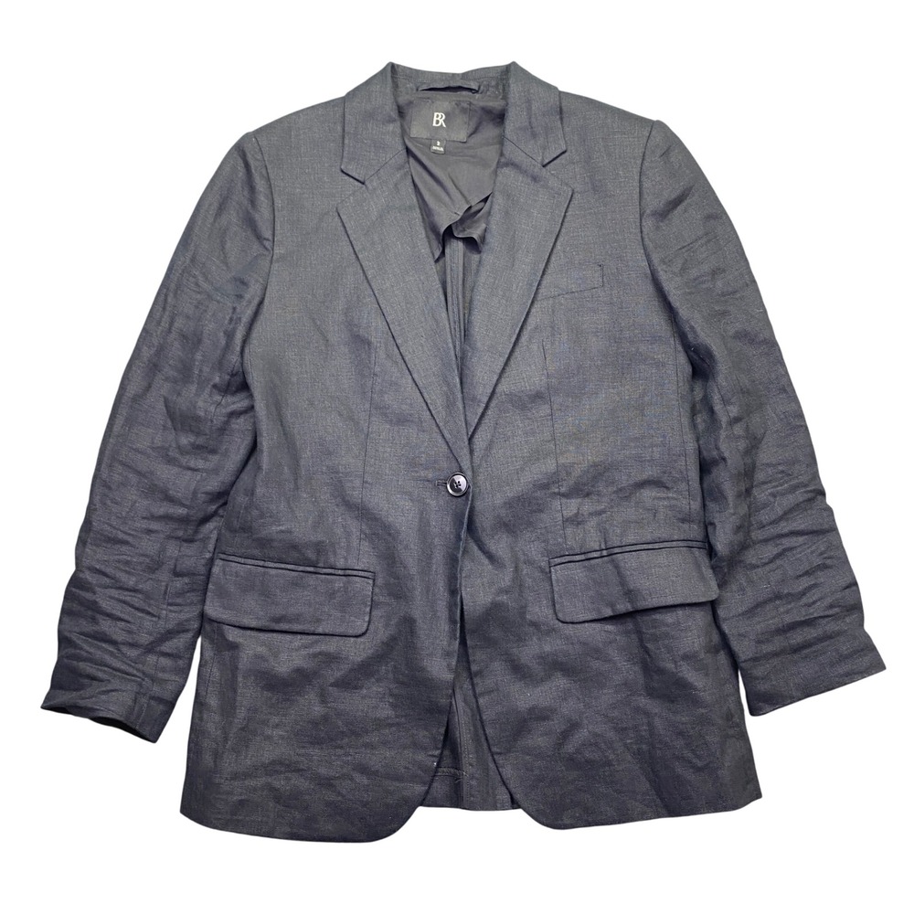 Banana Republic Core Linen Blazer Black Size 2 Single Button 882817-04 Preppy